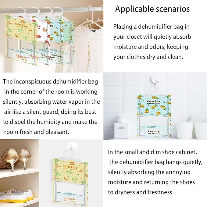 8 Pieces Dehumidifier Hanging Bags for Kitchen, Bathroom, Closet, Wardrobe Dehumidifier Bags (4 Colors)