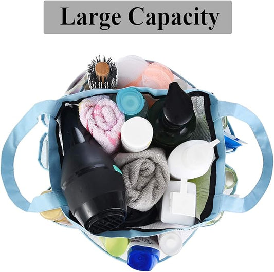 Haundry Mesh Shower Caddy Tote, Large College Dorm Bathroom Caddy Organizer with Key Hook and 2 Oxford Handles, 8 Basket Pockets for Camp Gym