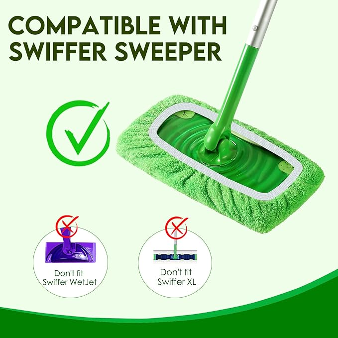 Reusable Microfiber Mop Pads for Swiffer Sweeper Mop - Dry Sweeping Cloths & Wet Mopping Cloths for Household Cleaning - Washable Wet Pads for Mopping Floors - 4 Pack (Mop is not Included)