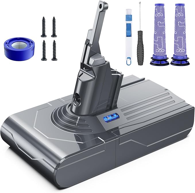 Battery Replacement for V8, 21.6V Li-ion Battery Compatible with SV10 V8 Animal V8 Absolute V8 Motorhead V8 Carbon Fiber V8 Fluffy Series Cordless Vacuum, 2 Filters and 2 Screws Included