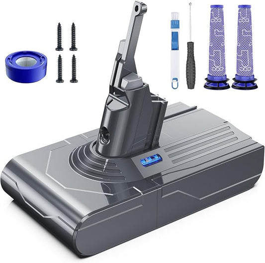 Battery Replacement for V8, 21.6V Li-ion Battery Compatible with SV10 V8 Animal V8 Absolute V8 Motorhead V8 Carbon Fiber V8 Fluffy Series Cordless Vacuum, 2 Filters and 2 Screws Included