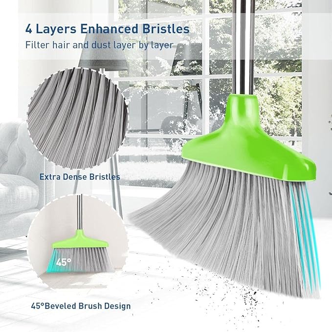 FGY Broom and Dustpan Set 48" Long Handle Broom and Collapsible Dust Pan Combo for Home Office Kitchen (Green)