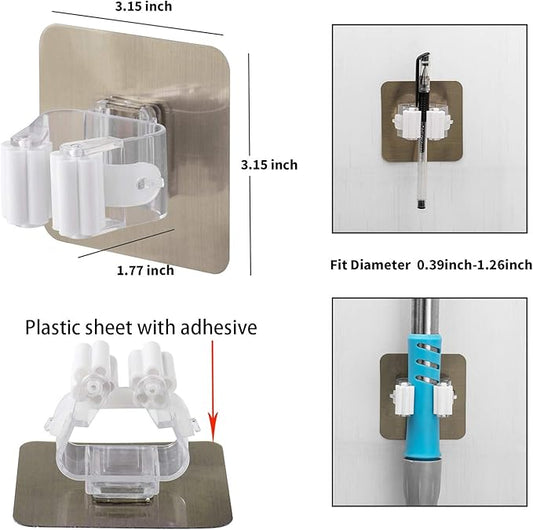 4PCS Mop Broom Holder, Wall Mounted Broom Clip Mop Grippers, Self-Adhesive No Drilling Mop Broom Racks, Super Anti-Slip Utility Hooks for Home, Bathroom, Kitchen, Garden, Garage