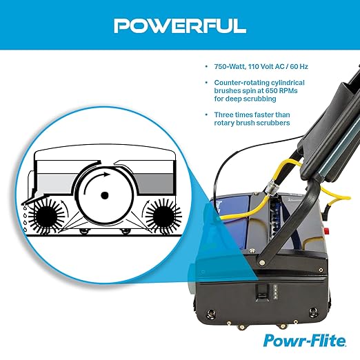 Powr-Flite Multiwash 18 inch Electric Floor Scrubber Machine with Brushes, Commercial Floor Scrubber for Carpet, Tile, VCT, Laminate, Grout, Sports Floor, Concrete and more, PFMW18