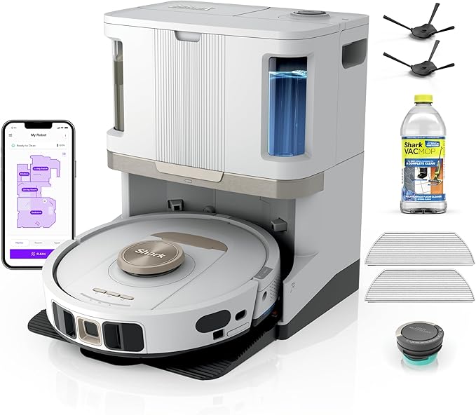 Shark Stratos 2-in-1 Robot Vacuum & Mop with 25+ Hands-Free Features & NeverTouch Self-Cleaning Base, Precision Mapping, Autolift Technology, HEPA Filtration, Edge Detect, White, RV2720ZE