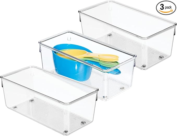 iDesign Plastic Drawer Organizer for Kitchen, Bathroom, and Desk Drawers, Set of 3, Clear
