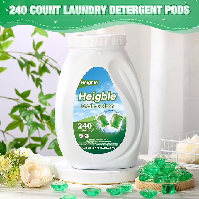 240 Count Laundry Detergent Pods Bulk Laundry Detergent Soap Pacs Ultra Concentrated for Clean Clothes Stain Fighting Fresh Scent(Fresh Herbal Scent)