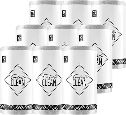 Fantasticlean Microfiber Cleaning Cloth Roll -675 Pack, Tear Away Microfiber Towels, 12" x 12", Reusable, Washable, Ultra Absorbent Dishcloth for All-Around Cleaning Supplies (9 Rolls of Grey)