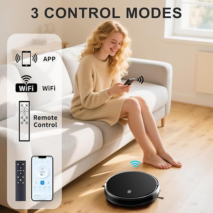 Robot Vacuum and Mop combo, 3500Pa Vacuum Cleaner Robot Navigation with high efficient roller brush, 60dB Robot Vacuum Cleaner with APP Control,Blue tooth, Ideal for Pet Hair, Carpets, Hard Floors