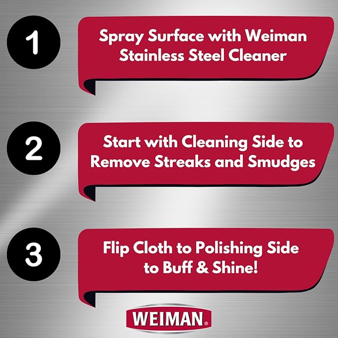 Weiman Microfiber Cloth for Stainless Steel - Safely Traps and Removes Dirt, Oil and Grime to Protect From Scratches 1.40" x 3.56"