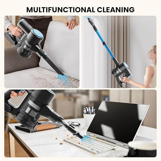 Cordless Vacuum Cleaner, 44kPa 55Mins Vacuum Cordless Rechargeable, Self-Standing, 1.5L Dust Cup Stick Vacuum for Hard Floors Carpet Pet Hair