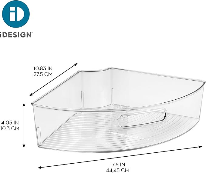 iDesign Clear Plastic 1/4 Wedge Bin for Corner Lazy Susan Cabinet, Kitchen Cabinet Organizer