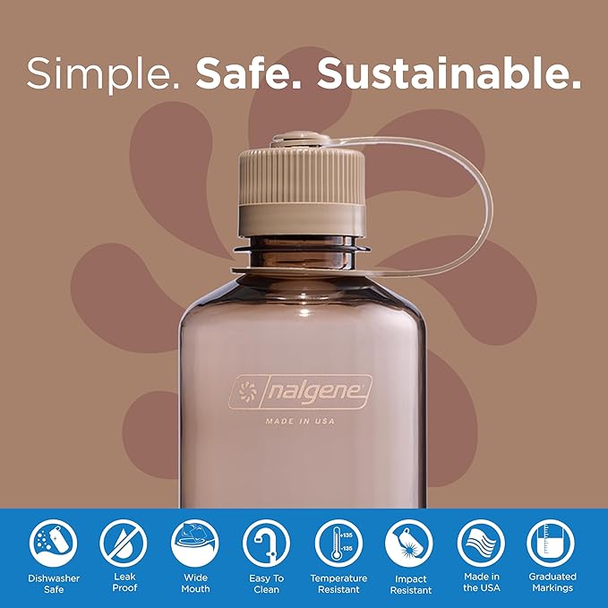 Nalgene Sustain Tritan BPA-Free Water Bottle Made with Material Derived from 50% Plastic Waste (Using ISCC Certified Mass Balance), 16 OZ, Narrow Mouth, Mocha