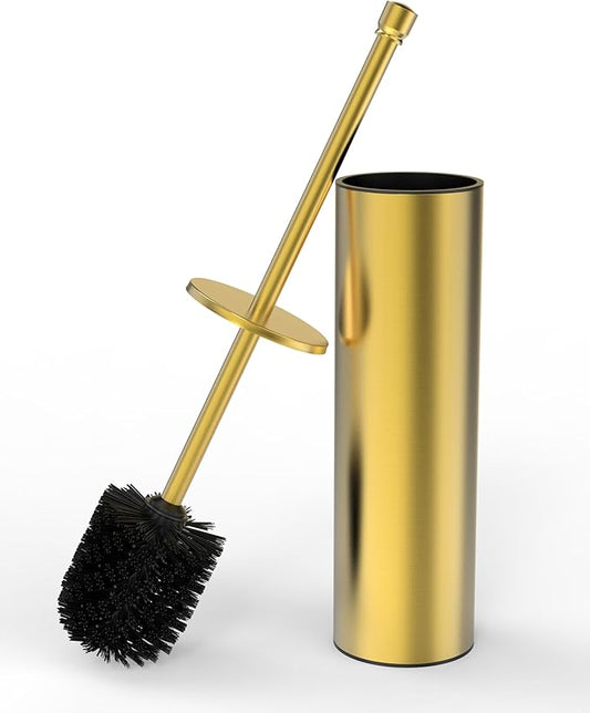 Toilet Brush and Holder Set, Toilet Bowl Brush for Bathroom with Long Handle, Stainless Steel Toilet Cleaner Brush with Durable Scrubbing Bristles,Splash-Prooft (Brushed Gold)