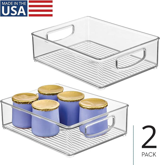iDesign Plastic Stackable Pantry Bin - Organizer Bin with Handles for Cabinets or Fridge - Set of 2 - Clear