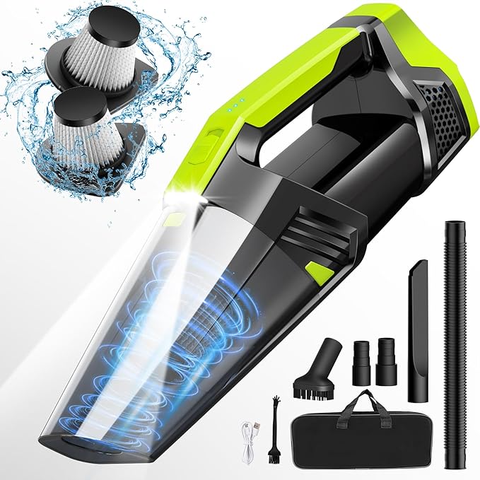 Cordless Car Vacuum Lightweight High Power Handheld Vacuum Cleaner with LED Light, Hand Vacuum for Car Home Office and Pet Hair, Blackgreen