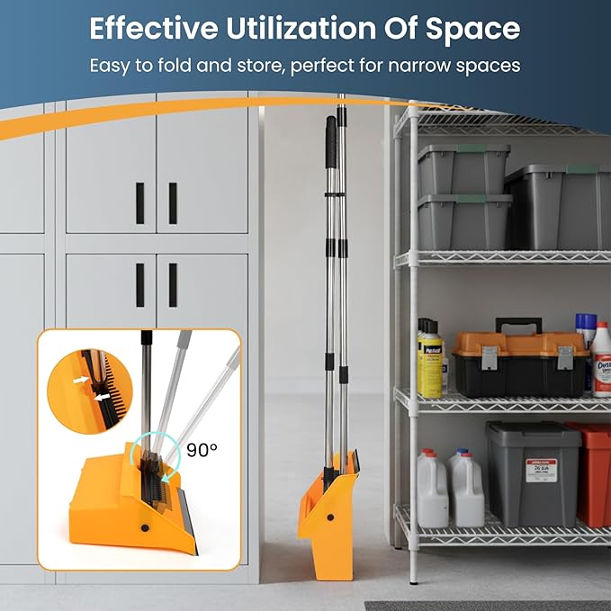 Commercial Broom and Dustpan Set，Long Handle Upright Heavy Duty Dust Pan Outdoor Indoor for Courtyards, Garages, Lobbies, Shopping Malls, Market Floors, Sidewalks, Classroom Floor Cleaning