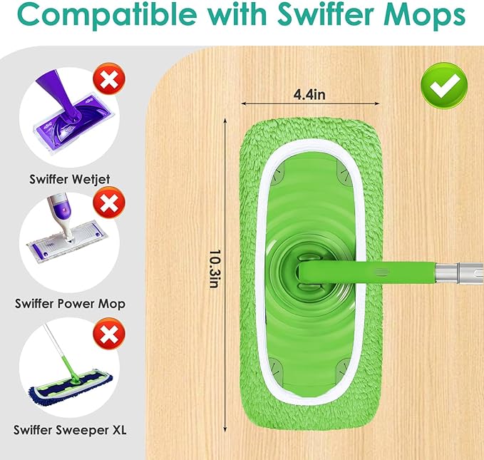 6Pcs Reusable Microfiber Mop Pads Compatible with Swiffer Sweeper Mops, Wet Sweeping Cloths & Dry Mopping Cloths, Washable Mop Pads for Surface/Hardwood Floor Cleaning (Not Fit to Swiffer Wetjet, XL)