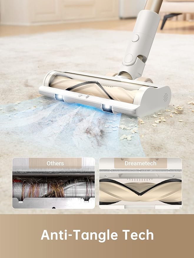 DREAME Cordless Stick Vacuum Cleaner for Home, Powerful 120AW Suction with Anti-Tangle Brush, LED Headlights, Five-Layer Filtration, Up to 60 Mins, Handheld Vacuum Deep Clean Hair, Hard Floor, Carpet