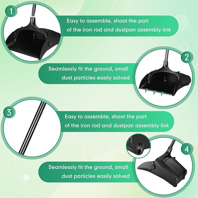 Weewooday 8 Pieces Commercial Lobby Dustpan Plastic Upright Dust Pan with Long Handle Metal Upright Dustpan Heavy Duty for Restaurants Commercial Lobby Garage Home and Outdoors Use