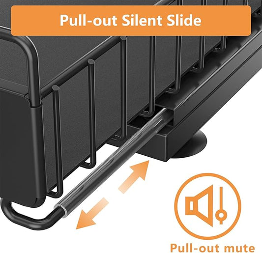 Under Sink Organizer, 2 Packs Under Sink Organizers and Storage, Slide Out Pull Out Cabinet Organizer Shelf with Metal Drawers for Kitchen Bathroom Pantry, Black