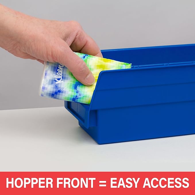 Akro-Mils 30120 Plastic Shelf Bins, Heavy Duty Storage Bins for Garage, Closet, and Drawer Organization, 12-Inch x 4-Inch x 4-Inch, Blue, 24-Pack