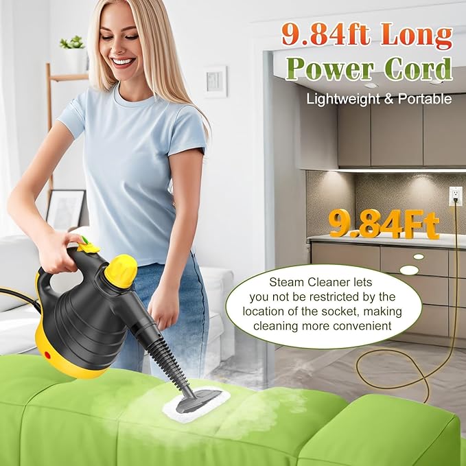 Handheld Steam Cleaner - 275°F High-Temp Fast Heating Multi-Surface Steamer for Cleaning, 100% Chemical-Free Pet Safe Portable Steam Cleaner for Home/Bath/Window/Car Detailing/Upholstery/Couch/Grout