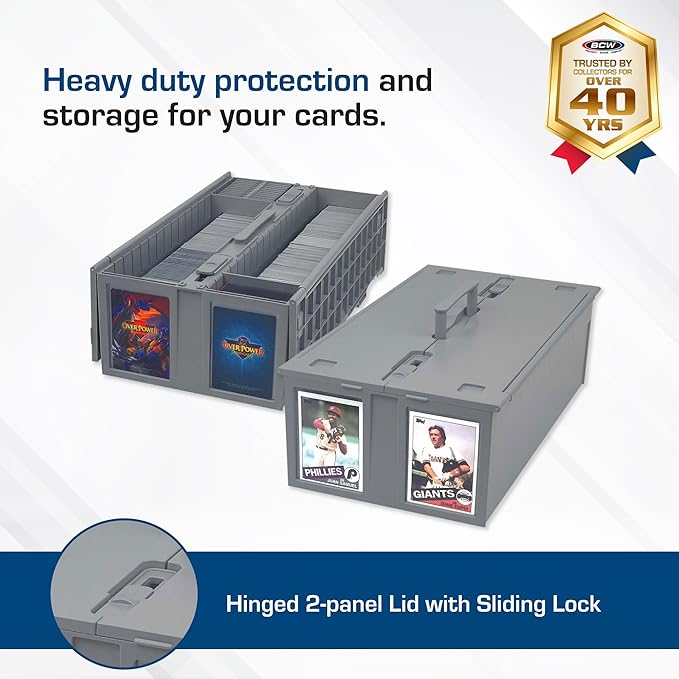 BCW Collectible Card Bin – (2-Pack, Gray) | Holds up to 1600 Cards | Plastic Storage Box for Pokémon, MTG & Sports Cards
