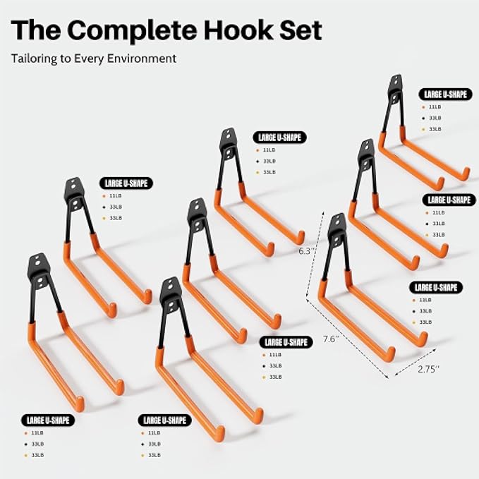 Garage Hooks Heavy Duty, 10 Pack Wall Mount Storage Hangers with Extension Cord Holder Organizer, for Power Tool, Garden Tool, Utility, Ladder, Hose and More