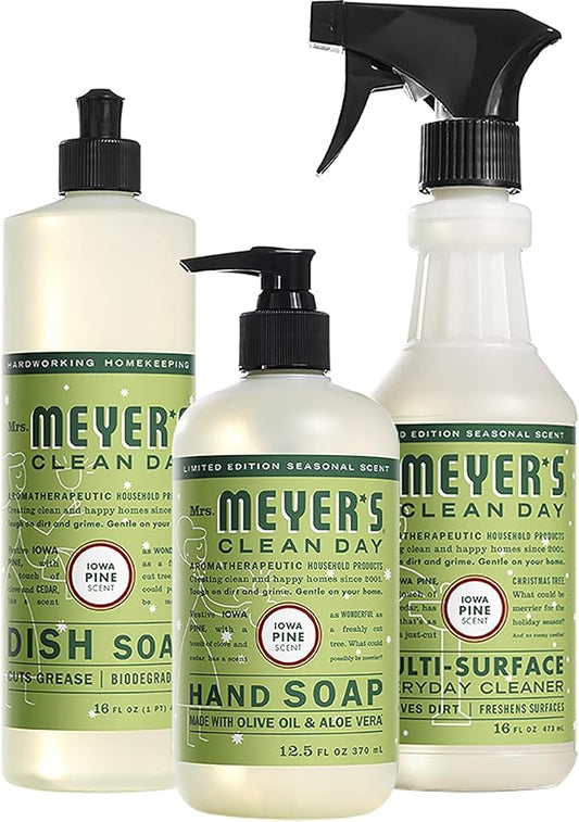 Mrs. MEYER'S Kitchen Set, Dish Soap, Hand Soap, and Multi-Surface Cleaner, 3 CT (Iowa Pine)