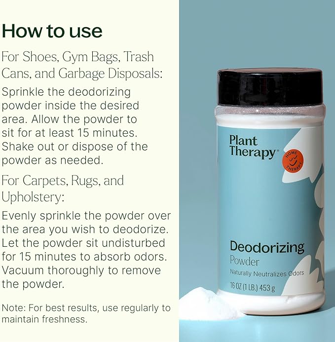 Plant Therapy Deodorizing Powder 16 oz, Odor Eliminator, Carpet Deodorizer, Multi-Use for Deep-Cleaning & Everyday Household Freshness, Powered by Pure Essential Oils