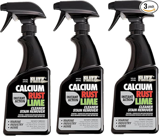 Flitz Calcium, Rust, & Lime Remover - 16oz Bottle of USA-Made Limescale Remover for Toilets, Showers, and More - Powerful Spray that Instantly Eliminates Tarnish, Grease, and Other Grime (3 Pack)