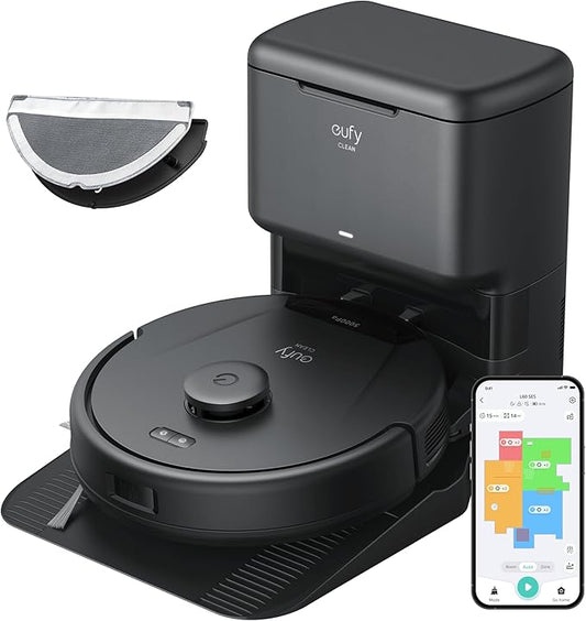 eufy Certified Like-New L60 Hybrid Robot Vacuum with Self Empty Station, Hair Detangling Technology, Up to 60 Days of Hands Free Cleaning, Ultra Strong 5,000 Pa Suction (Renewed)