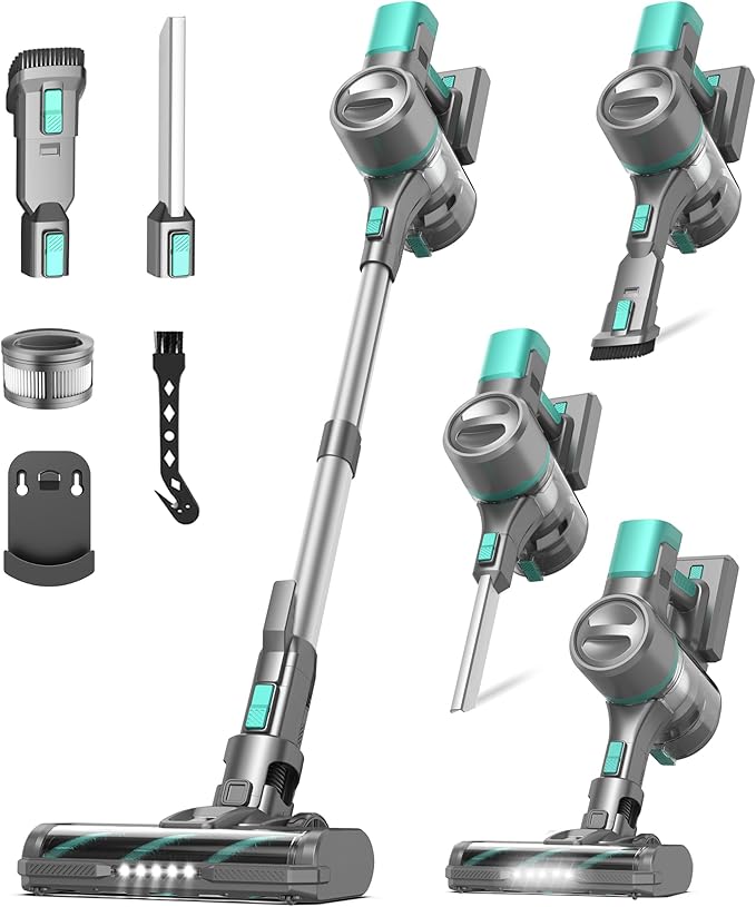 S10K Cordless Vacuum Cleaner, 55Kpa 60mins Lightweight Stick Vacuum with Powerful Suction for Home, Rechargeable, Self-Standing, Handheld Vacuum Cleaners for Hardwood Floors, Carpets, Pet Hair