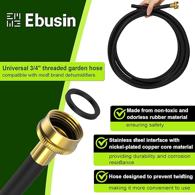 12FT Dehumidifier Drain Hose with 3/4 Inch FHT Connector, Featuring Rust-Resistant Brass Fittings for Leak-Proof Connection, Perfectly Compatible with Most Dehumidifier Brands(7 Length Options)