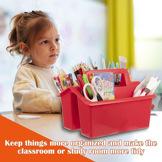 Plastic Caddy With Handle,Protable Classroom Craft Caddy, 6-pack Storage Caddy For Pencil,Pen,Craft Tools (Rainbow Color)