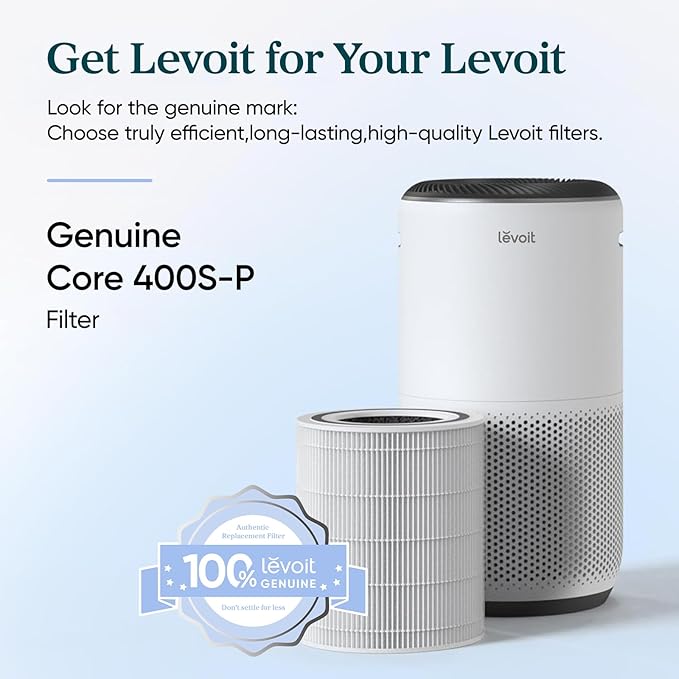 LEVOIT Core 400S-P Replacement Filter, Genuine Core 400S-RF Air Purifier Filters, Supports HEPA Sleep Mode, High-Efficiency Activated Carbon for Removal of Smoke, Odor, Allergens, Pollen, 1 Pack