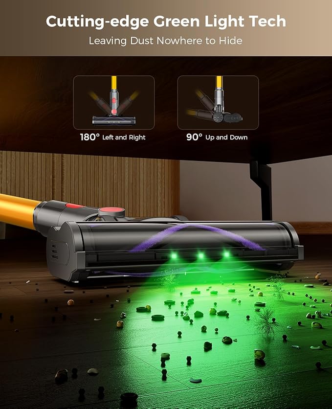 Cordless Vacuum Cleaner, 450W 40KPA Vacuum Cleaners for Home, 45 Mins Lightweight Stick Vacuum with LED Display, Anti-Tangle, Rechargeable Battery Vacuum for Carpet,Pet Hair,Hardwood Floor