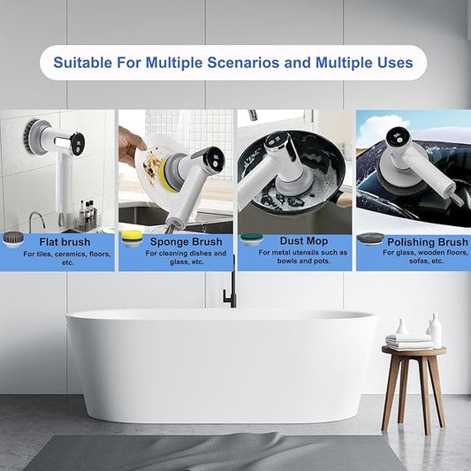 Electric Spin Scrubber Cordless Cleaning Brush with Replaceable Brush Heads, Rechargeable Power Scrubber for Bathroom Shower Floor Window Tub Sink