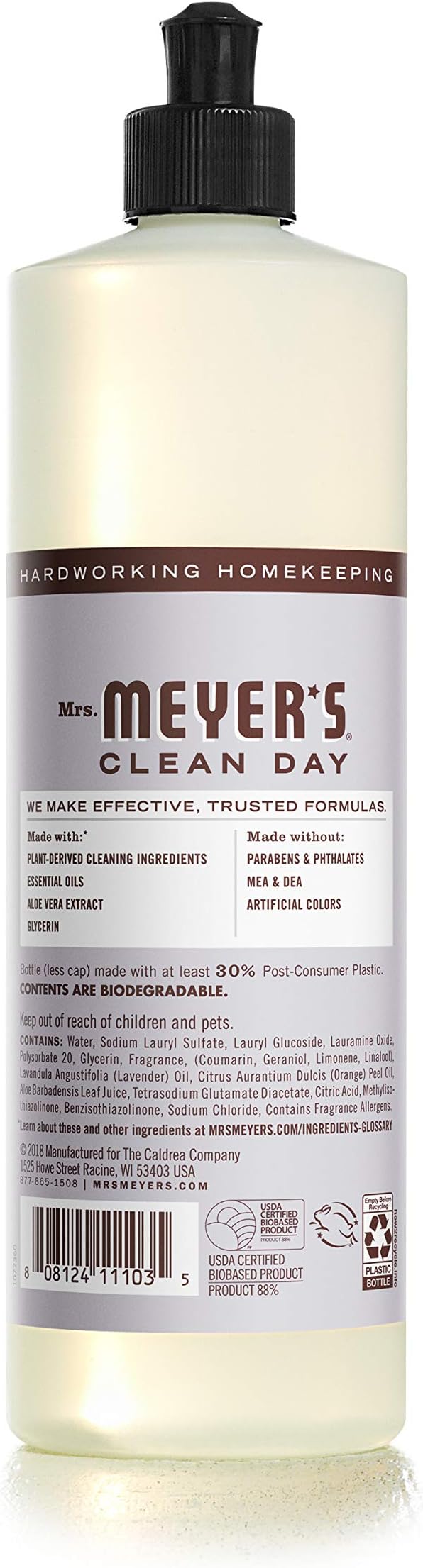 Mrs. MEYER'S CLEAN DAY Liquid Dish Soap, Lavender, 16 fl. oz -, 3 Count (Pack of 2)