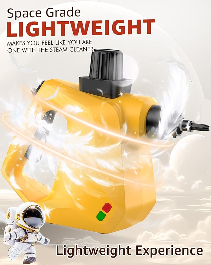 Steam Cleaner, DynVapor Pressurized Deep Cleaning Handheld Steam Cleaner for Home, Multi-Purpose Natural Steamer with 9 PCS Accessories for Kitchen, Car, Furniture, Bathroom, Floor, Grout&Tile(Yellow)