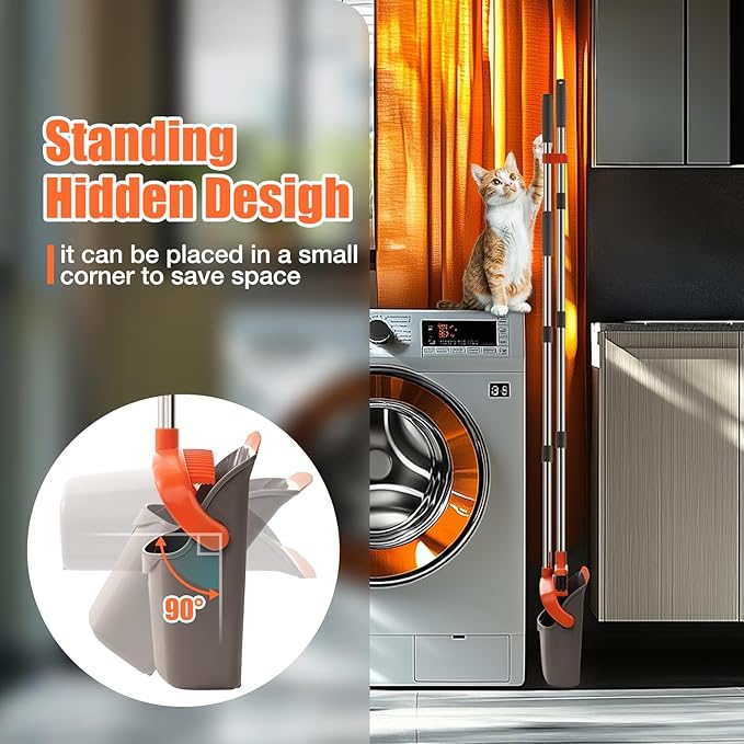 Broom and Dustpan Set, Upgraded Broom with Dustpan Combo Set with 56" Tall Adjustable Handle, Self-Cleaning Teeth, Upright Standing Dust Pan for Heavy Duty Indoor Outdoor Cleaning and Pet Hair