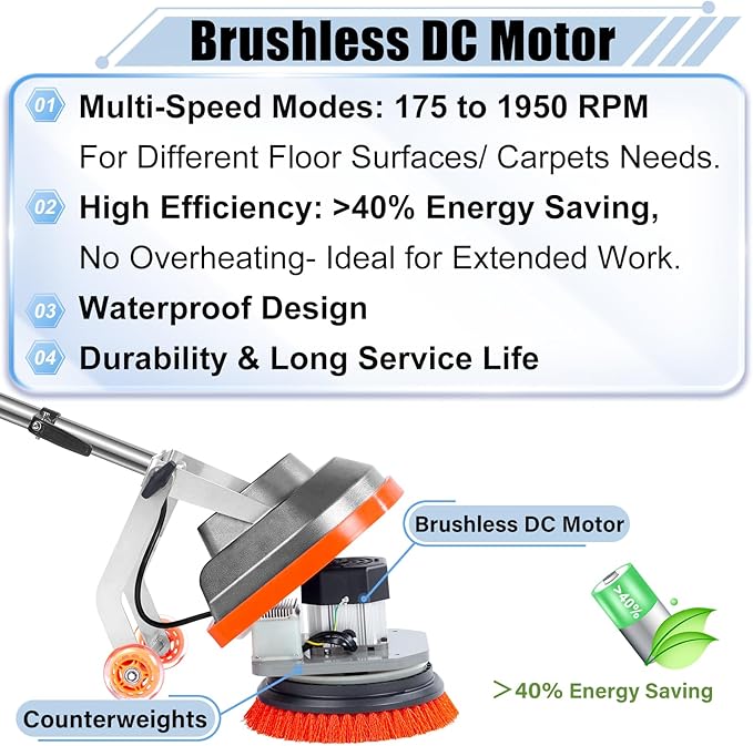 15" Floor Buffer Machine, Commercial Floor Scrubber Machine with Brushes and Pads, Heavy Duty Floor Cleaner and Polisher- Deep Clean and Polish Your Floors with Ease