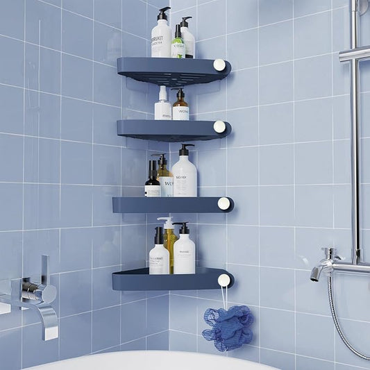 Sotfamily Plastic Shower Caddy Corner (For 90° Only), 4 Pack Adhesive Corner Shower Shelves for Bathroom Organizers and Storage, Navy