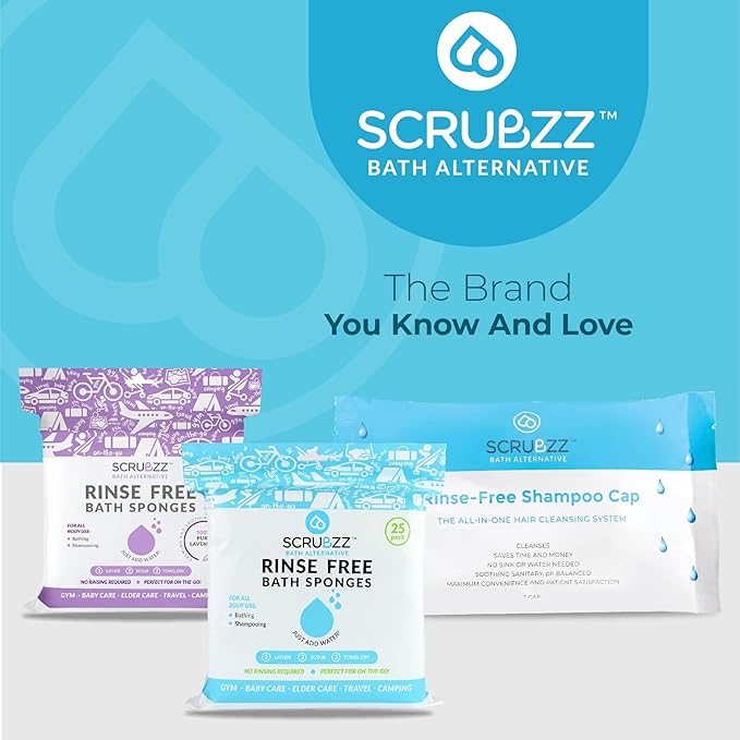 Scrubzz Shampoo Caps No Rinse for Elderly and Bedridden Patients, Rinse Free Shampoo Caps for Post Surgery and Hospital Stays, Waterless Hair Washing Shower Caps - 6 Pack