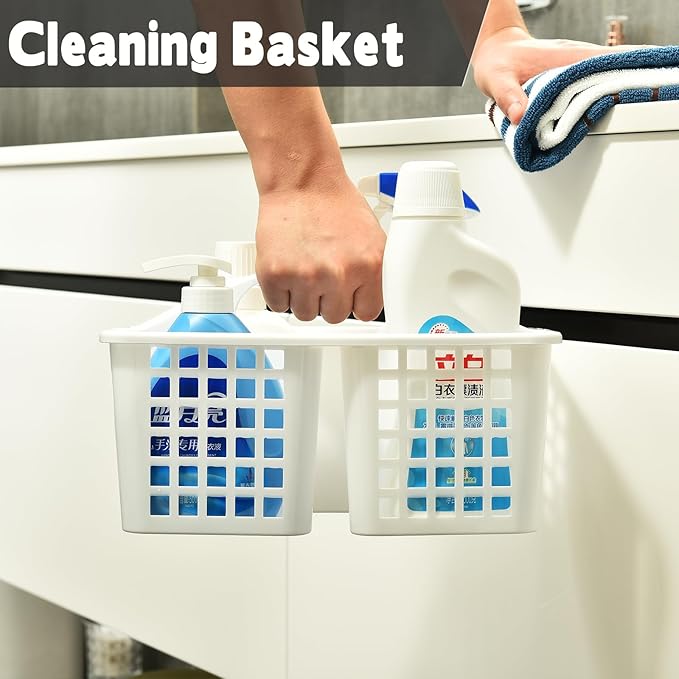 Haundry 3 Compartments Plastic Shower Caddy Basket, Portable Divided Cleaning Supply Storage Organizer with Handle (White)