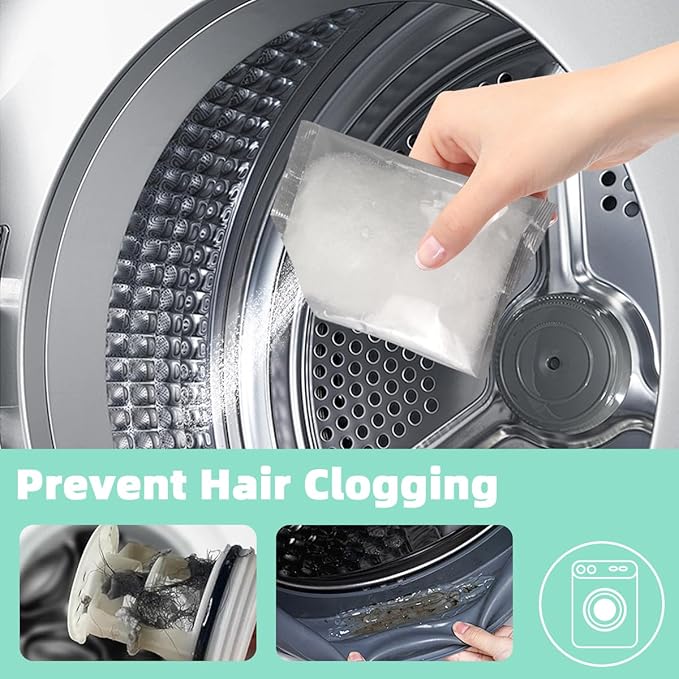 Pet Hair Remover for Laundry, Pet Hair Dissolver for Washing Machine, Deep Cleaning Washing Machine Cleaner, 14.3 Oz, 405g, HE/Top/Front-Load Compatible, 3 Sachets