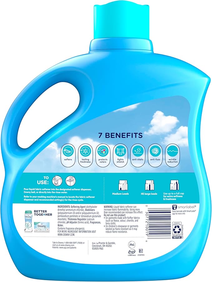 Downy Soft, 2 in 1 Soft and Fresh Liquid Fabric Softener, Cool Cotton, 111 fl oz, 150 Loads, Fabric Conditioner Liquid provides softness and freshness for fabrics