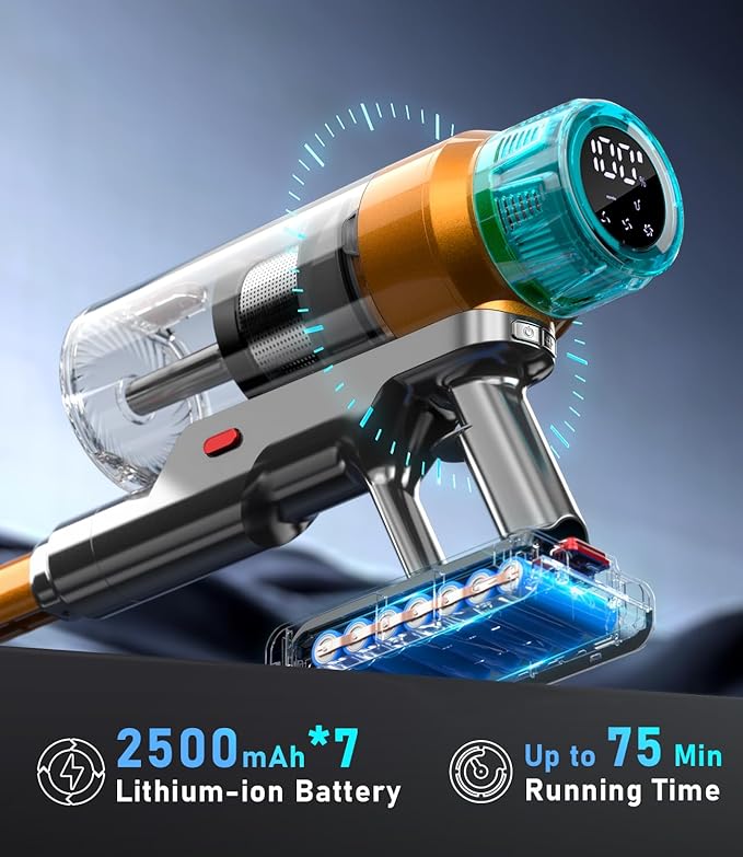Cordless Vacuum Cleaner for Home 680W 60Kpa Upgraded Powerful Stick Vacuum Up to 75Mins, Anti-Tangle & Wall Mount Charging, 8 in 1 Lightweight Vacuum Cleaners for Home/Pet Hair/Carpets/Floors