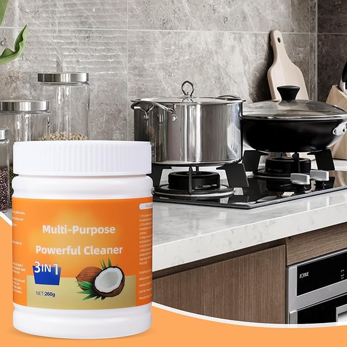 Multi-Purpose Powerful Cleaner for Kitchen, Heavy Kitchen Duty Degreaser, 3 In 1 Stainless Coconut Oil Cleaning Paste, All-Purpose Cleaner Removes Stains on Microwave,Oven & Stove Top